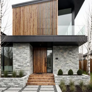 Preview of Modern Timber Elegance with Stone Charm