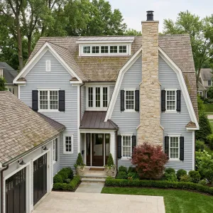 Pebble Blue Colonial With Stone Hearth