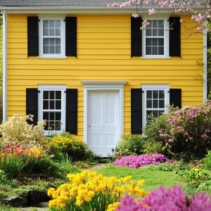 Charming Yellow Cottage Amidst Blossoms