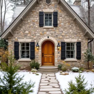 Charming Stone Nest Under Snowy Shelves