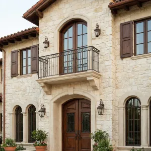 Sunlit Mediterranean Stone Villa Facade