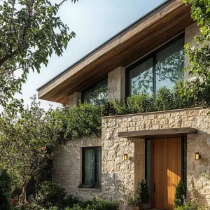 Stone Facade Surrounded by Lush Foliage