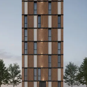 Woven Brick Tower With Subtle Lanterns