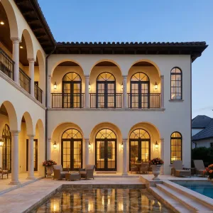 Arcaded Pool Courtyard Evening Residence