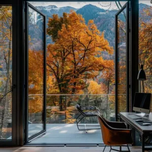 Office With a Bi-fold Glass Door Entry