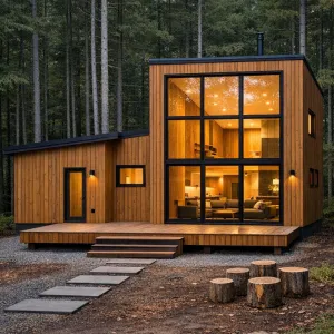 Warm Woods Glassfront Forest Cabin