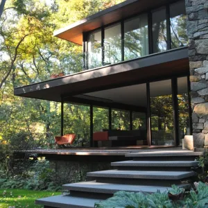 Architectural Oasis with Stone and Glass