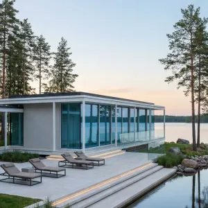 Modern Skyframe Villa Over Quiet Lake