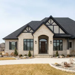Bright Gabled Stone Tudor Approach