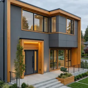 Graphite Cube Home With Framing Timber