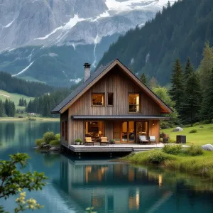 Lakefront Timber Chalet with Majestic Mountain View