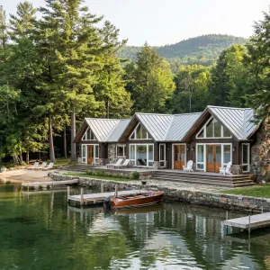 Peaked Roof Lodge On Clear Water