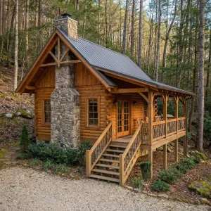 Stone Chimney Hillside Log Retreat