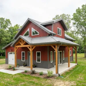 Gable-Nest Red Timber Porch Home