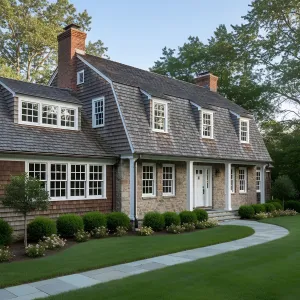 Stone-Trimmed Gambrel With Shingle Ease