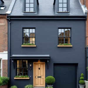 Stylish Midnight Brick Residence with Wooden Accents