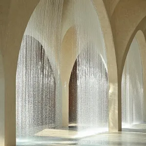Waterfall Whispers Under Architectural Arches