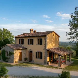 Sunlit Ochre Portico Farmhouse