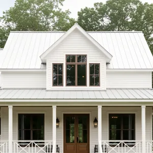 Farmhouse Facade Fiesta: Porch Perfection