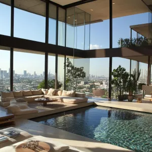 Sunken Living Room Adjacent to Pool