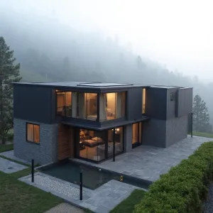 Glimmering Abode Amidst the Morning Mist
