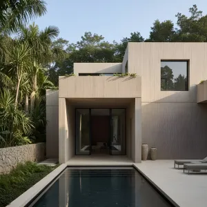 Palm-Court Concrete Pool House