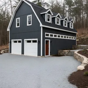 Midnight-Blue Dormered Gambrel Garage