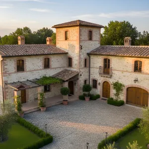 Brick-Banded Tower Courtyard Residence
