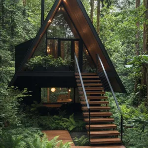 Forested Haven: Cozy A-Frame Cabin Nestled Among Trees