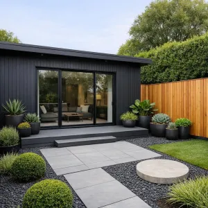 Slate Path Courtyard With Dark Studio