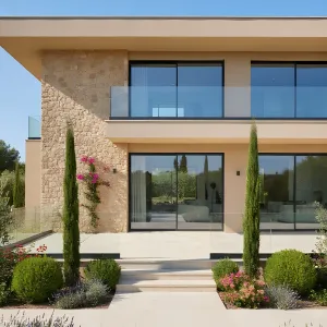 Modern Mediterranean Gem with Glass and Greenery
