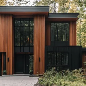 Vertical Cedar Cladding With Sleek Black Metal Accents