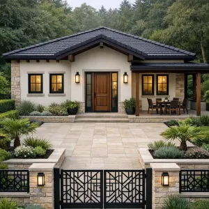 Courtyard Bungalow With Calm Stone Forecourt