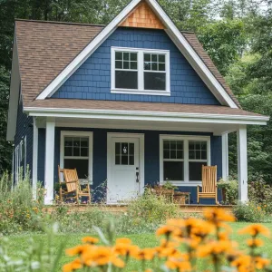 Little Blue Cottage Amid Blossoms