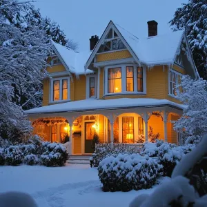 Charming Yellow House Radiates Warmth in a Winter Wonderland