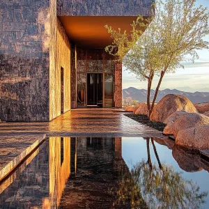 Reflective Granite Oasis with a Splash of Sunshine