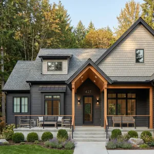 Contemporary Gabled Porch Forest Retreat