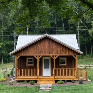Woodland Porch Cabin With Silver Roof