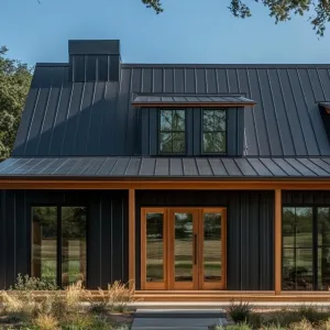 Midnight Metal Masterpiece with Wooden Accents
