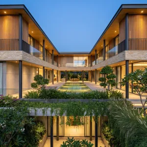 Sunken Oasis Court With Lush Wings