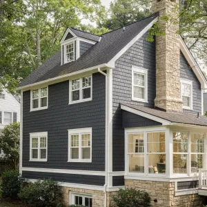 Slate Shingle Cottage With Stone Chimney