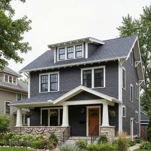 Slate Craftsman Porch With Stone Base