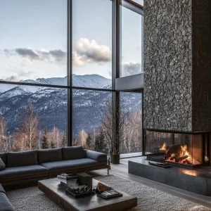 Contemporary Mountain Home With a Sleek, Minimalist Stone Fireplace