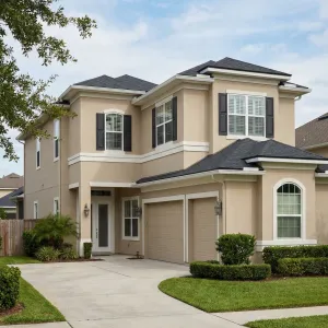 Stuccoed Beige Suburb Tower Home