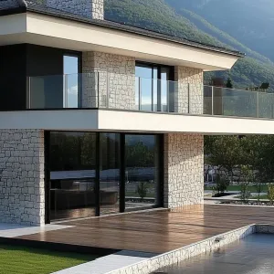 Modern Stone Beauty with Mountain Backdrop