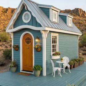 Teal Roundwindow Desert Deck Cottage