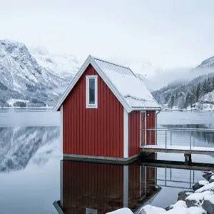 Crimson Lake Cabin In Winter Stillness