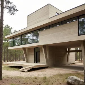 Cantilevered Timber-Toned Concrete Retreat