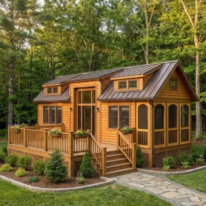 Sunlit Log Lodge Tiny Hideaway