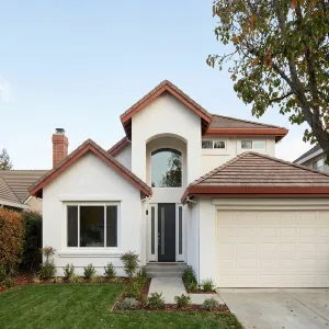 Warm Gabled Suburban Stucco Haven